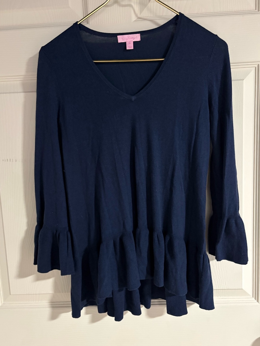 Lilly Pulitzer Navy V-Neck Ruffle Hem Tunic Top